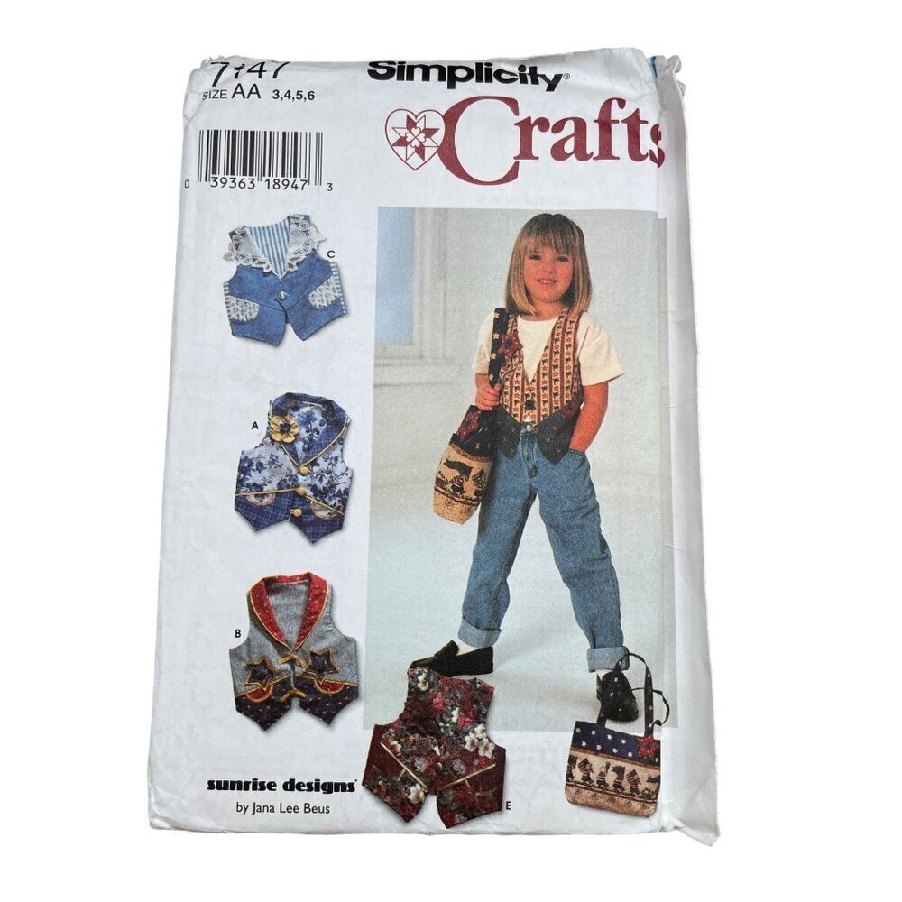 Simplicity Sewing Pattern 7147‎ Vest Bag Girls Size 3-6
